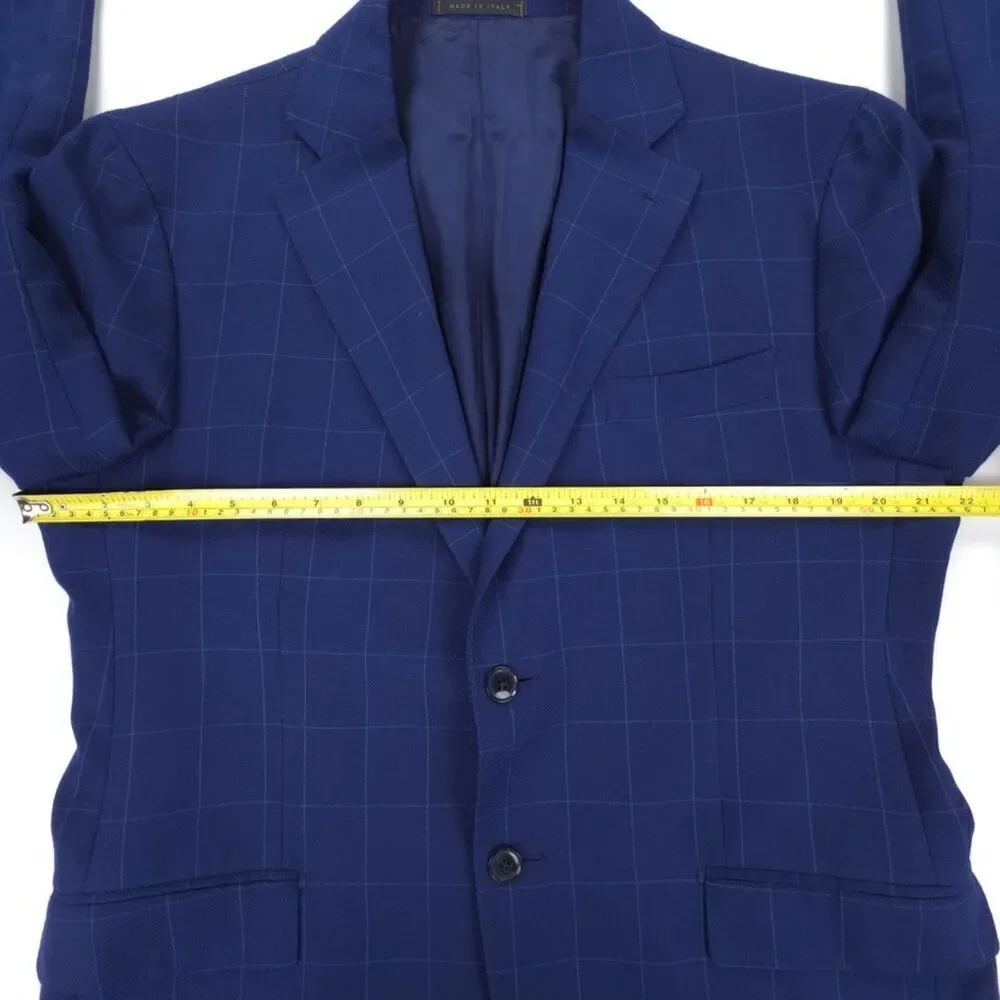 NEW Lubiam 100% Wool Blazer Sport Coat Navy Windowpane Old Money Quiet Luxury